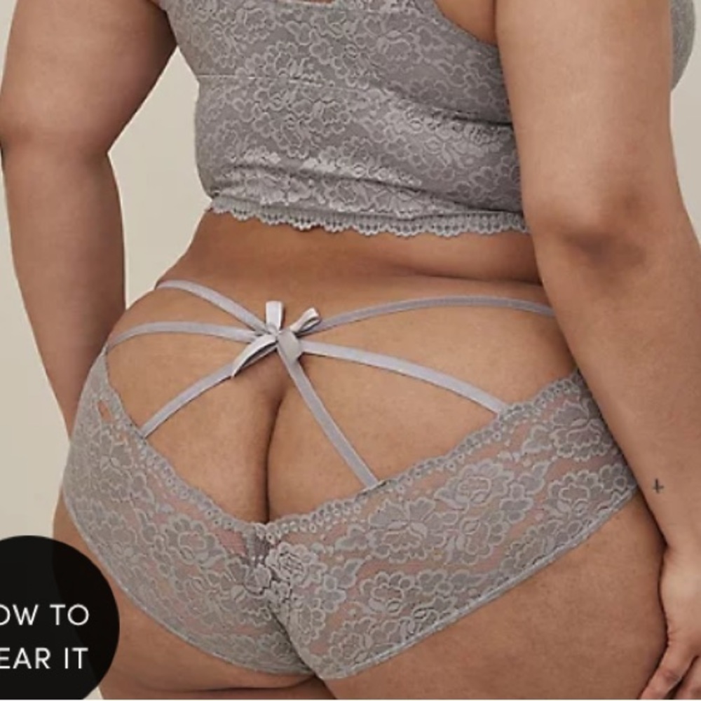 Torrid Silver Simply Lace Mid-Rise Cage Back Hipster Panty NWT